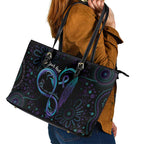 Personalized Australia Indigenous Infinity Heart Leather Tote Bag Purple Teal Ribbon You Are Not Alone - Aussie Hoodie