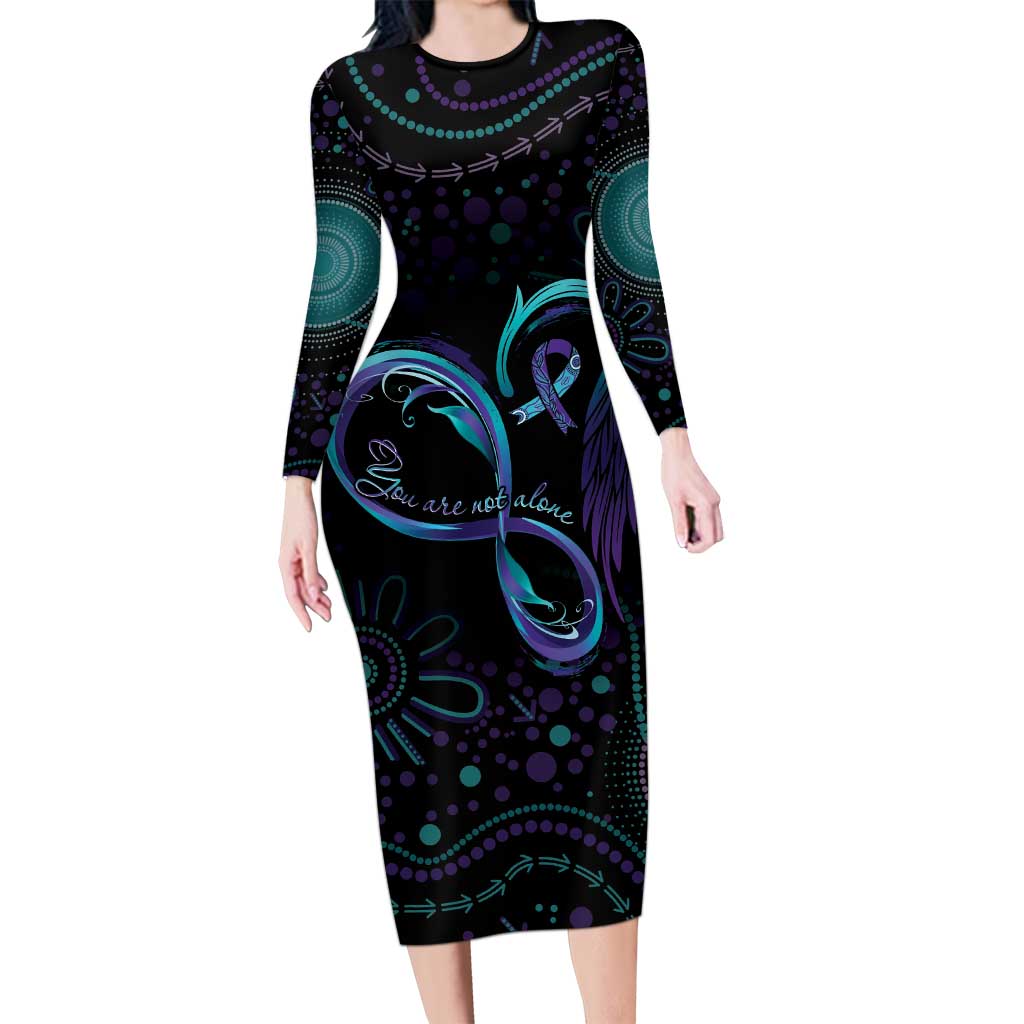 Personalized Australia Indigenous Infinity Heart Long Sleeve Bodycon Dress Purple Teal Ribbon You Are Not Alone - Aussie Hoodie