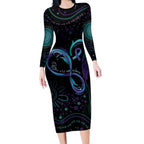 Personalized Australia Indigenous Infinity Heart Long Sleeve Bodycon Dress Purple Teal Ribbon You Are Not Alone - Aussie Hoodie