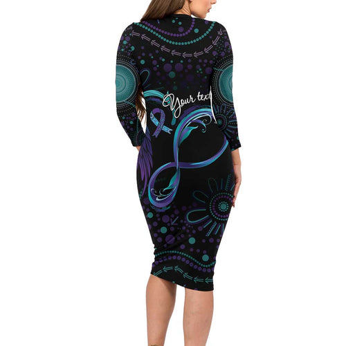 Personalized Australia Indigenous Infinity Heart Long Sleeve Bodycon Dress Purple Teal Ribbon You Are Not Alone - Aussie Hoodie