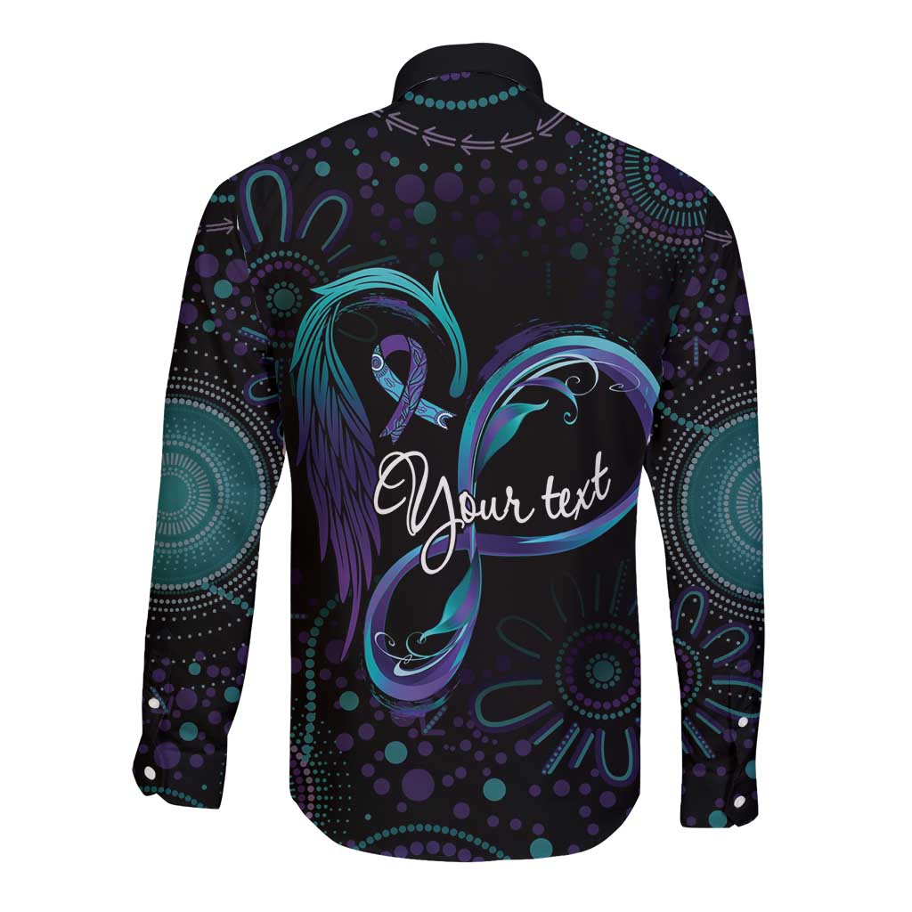 Personalized Australia Indigenous Infinity Heart Long Sleeve Button Shirt Purple Teal Ribbon You Are Not Alone - Aussie Hoodie
