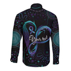 Personalized Australia Indigenous Infinity Heart Long Sleeve Button Shirt Purple Teal Ribbon You Are Not Alone - Aussie Hoodie