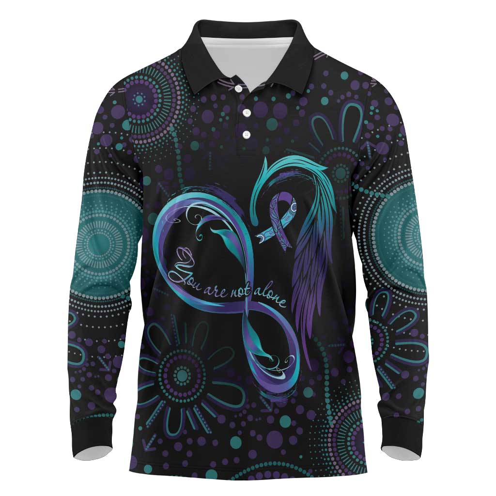 Personalized Australia Indigenous Infinity Heart Long Sleeve Polo Shirt Purple Teal Ribbon You Are Not Alone - Aussie Hoodie