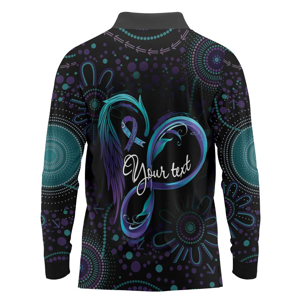 Personalized Australia Indigenous Infinity Heart Long Sleeve Polo Shirt Purple Teal Ribbon You Are Not Alone - Aussie Hoodie