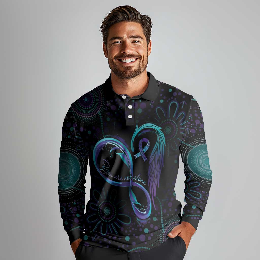 Personalized Australia Indigenous Infinity Heart Long Sleeve Polo Shirt Purple Teal Ribbon You Are Not Alone - Aussie Hoodie