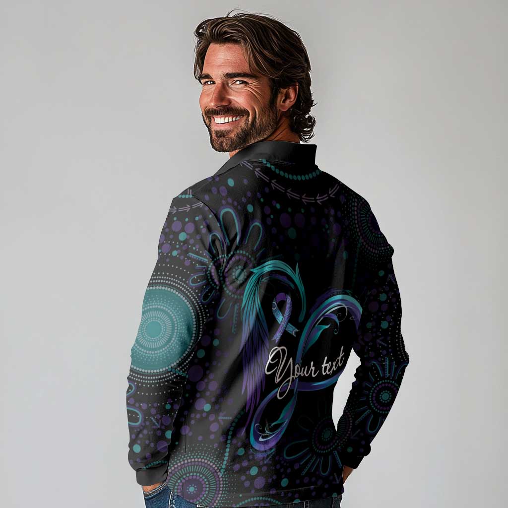 Personalized Australia Indigenous Infinity Heart Long Sleeve Polo Shirt Purple Teal Ribbon You Are Not Alone - Aussie Hoodie