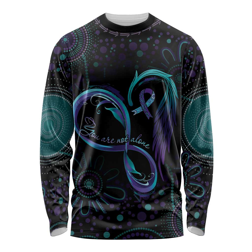 Personalized Australia Indigenous Infinity Heart Long Sleeve Shirt Purple Teal Ribbon You Are Not Alone - Aussie Hoodie