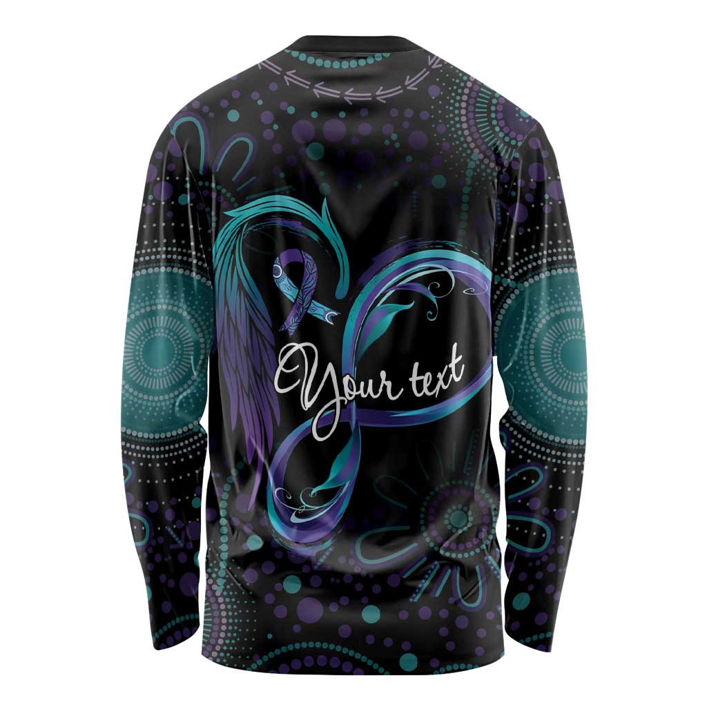 Personalized Australia Indigenous Infinity Heart Long Sleeve Shirt Purple Teal Ribbon You Are Not Alone - Aussie Hoodie