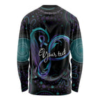 Personalized Australia Indigenous Infinity Heart Long Sleeve Shirt Purple Teal Ribbon You Are Not Alone - Aussie Hoodie