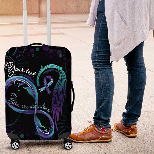 Personalized Australia Indigenous Infinity Heart Luggage Cover Purple Teal Ribbon You Are Not Alone - Aussie Hoodie