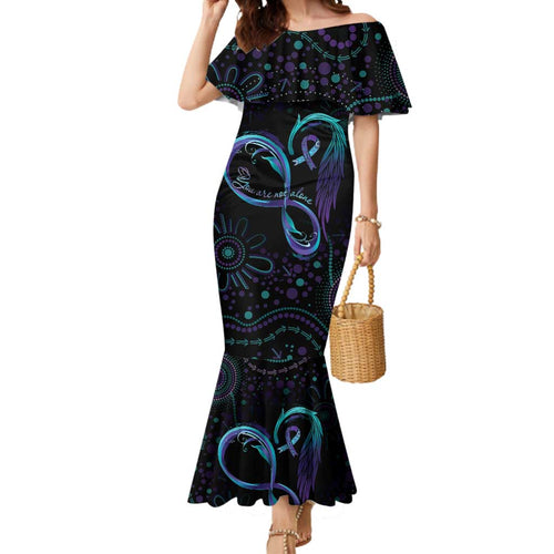 Personalized Australia Indigenous Infinity Heart Mermaid Dress Purple Teal Ribbon You Are Not Alone - Aussie Hoodie