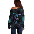 Personalized Australia Indigenous Infinity Heart Off Shoulder Sweater Purple Teal Ribbon You Are Not Alone - Aussie Hoodie