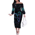 Personalized Australia Indigenous Infinity Heart Off The Shoulder Long Sleeve Dress Purple Teal Ribbon You Are Not Alone - Aussie Hoodie