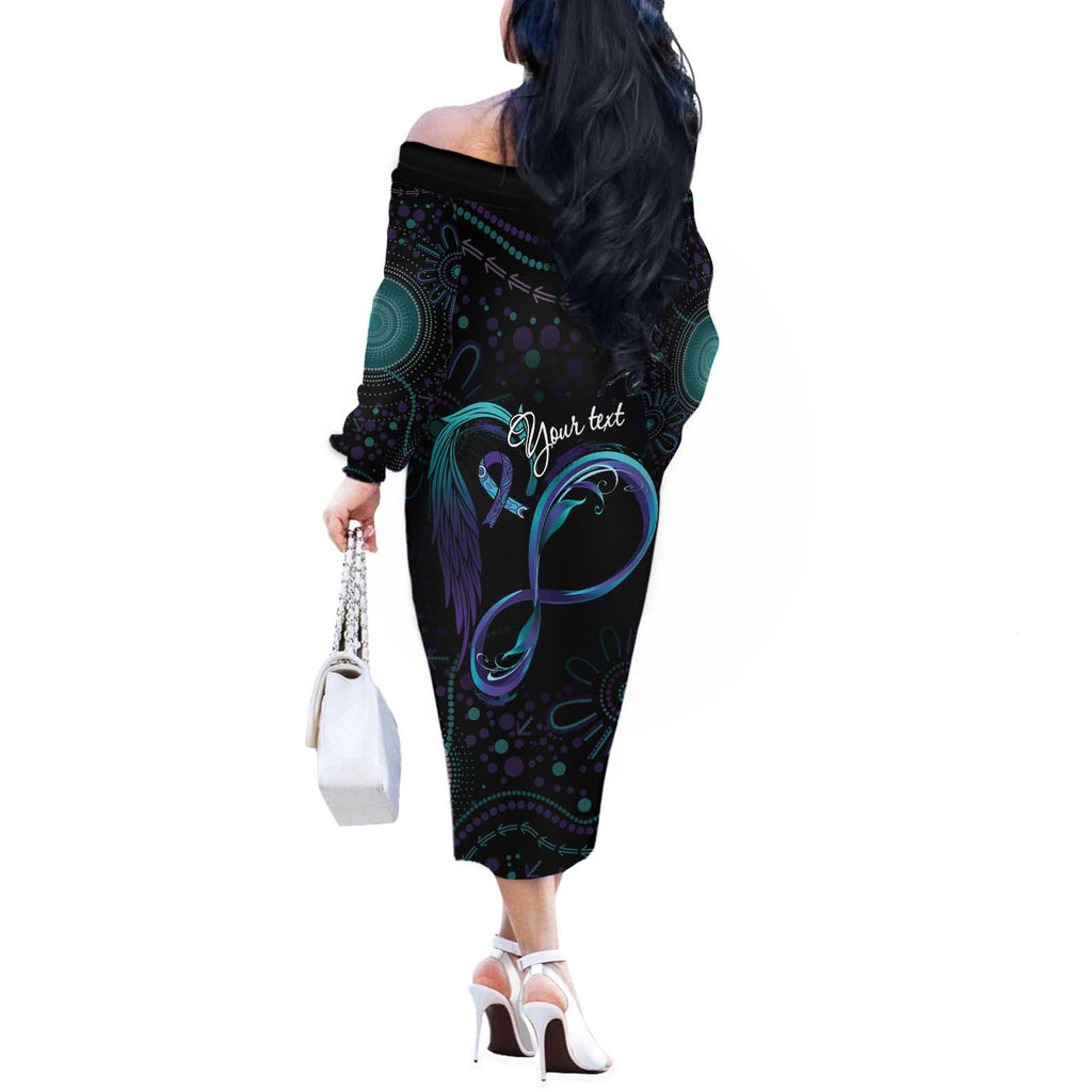 Personalized Australia Indigenous Infinity Heart Off The Shoulder Long Sleeve Dress Purple Teal Ribbon You Are Not Alone - Aussie Hoodie