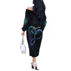 Personalized Australia Indigenous Infinity Heart Off The Shoulder Long Sleeve Dress Purple Teal Ribbon You Are Not Alone - Aussie Hoodie