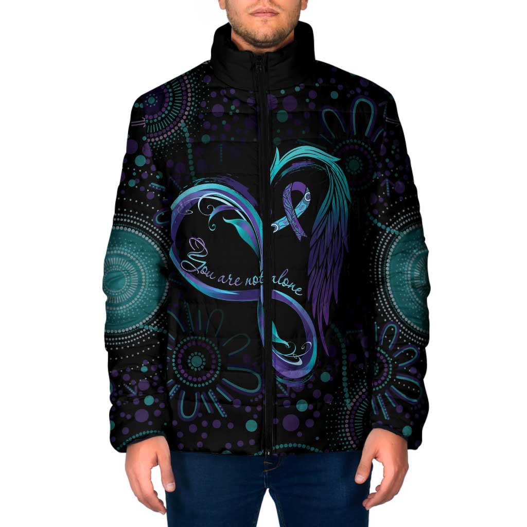 Personalized Australia Indigenous Infinity Heart Padded Jacket Purple Teal Ribbon You Are Not Alone - Aussie Hoodie
