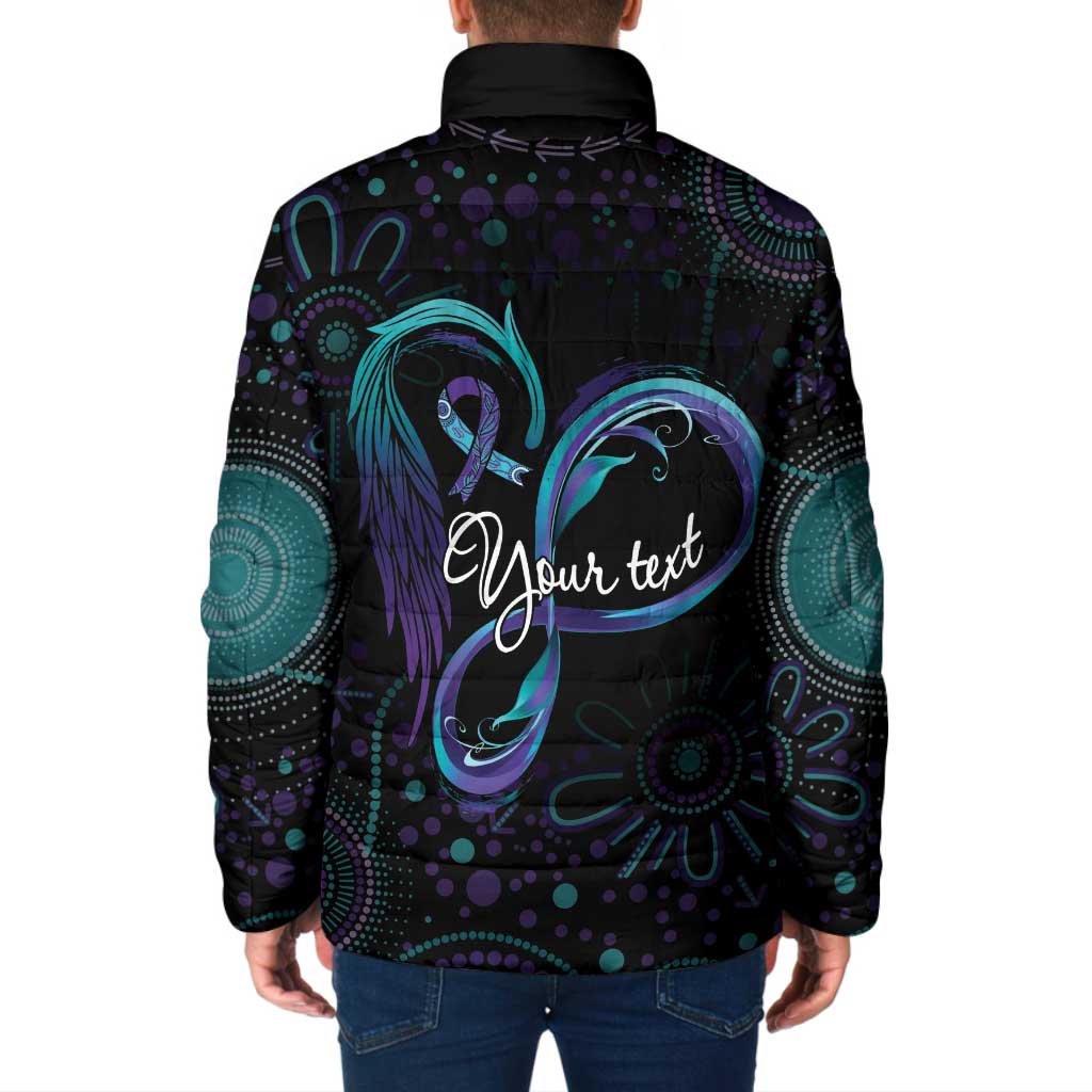 Personalized Australia Indigenous Infinity Heart Padded Jacket Purple Teal Ribbon You Are Not Alone - Aussie Hoodie
