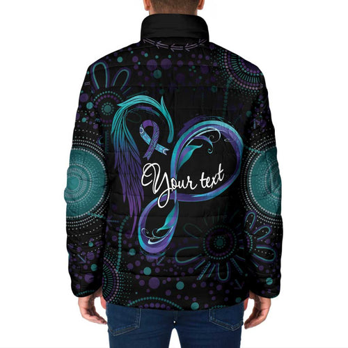 Personalized Australia Indigenous Infinity Heart Padded Jacket Purple Teal Ribbon You Are Not Alone - Aussie Hoodie