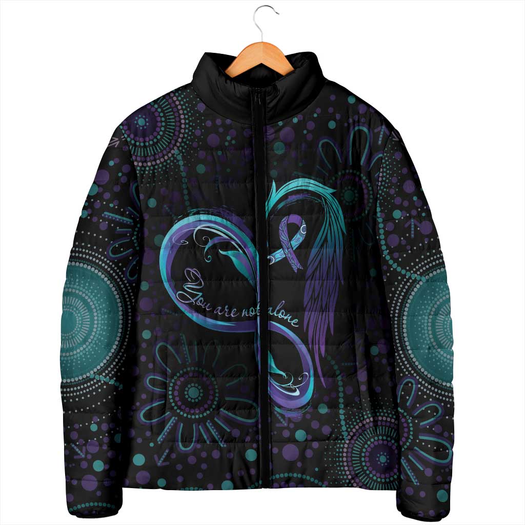 Personalized Australia Indigenous Infinity Heart Padded Jacket Purple Teal Ribbon You Are Not Alone - Aussie Hoodie