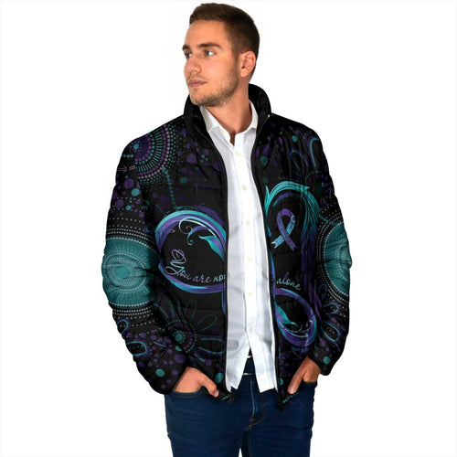 Personalized Australia Indigenous Infinity Heart Padded Jacket Purple Teal Ribbon You Are Not Alone - Aussie Hoodie