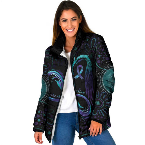 Personalized Australia Indigenous Infinity Heart Padded Jacket Purple Teal Ribbon You Are Not Alone - Aussie Hoodie