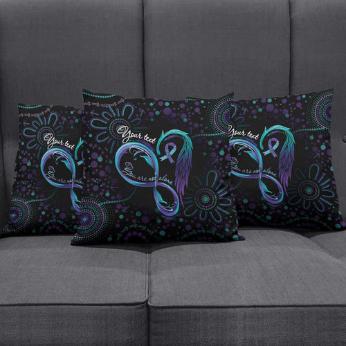 Personalized Australia Indigenous Infinity Heart Pillow Cover Purple Teal Ribbon You Are Not Alone - Aussie Hoodie