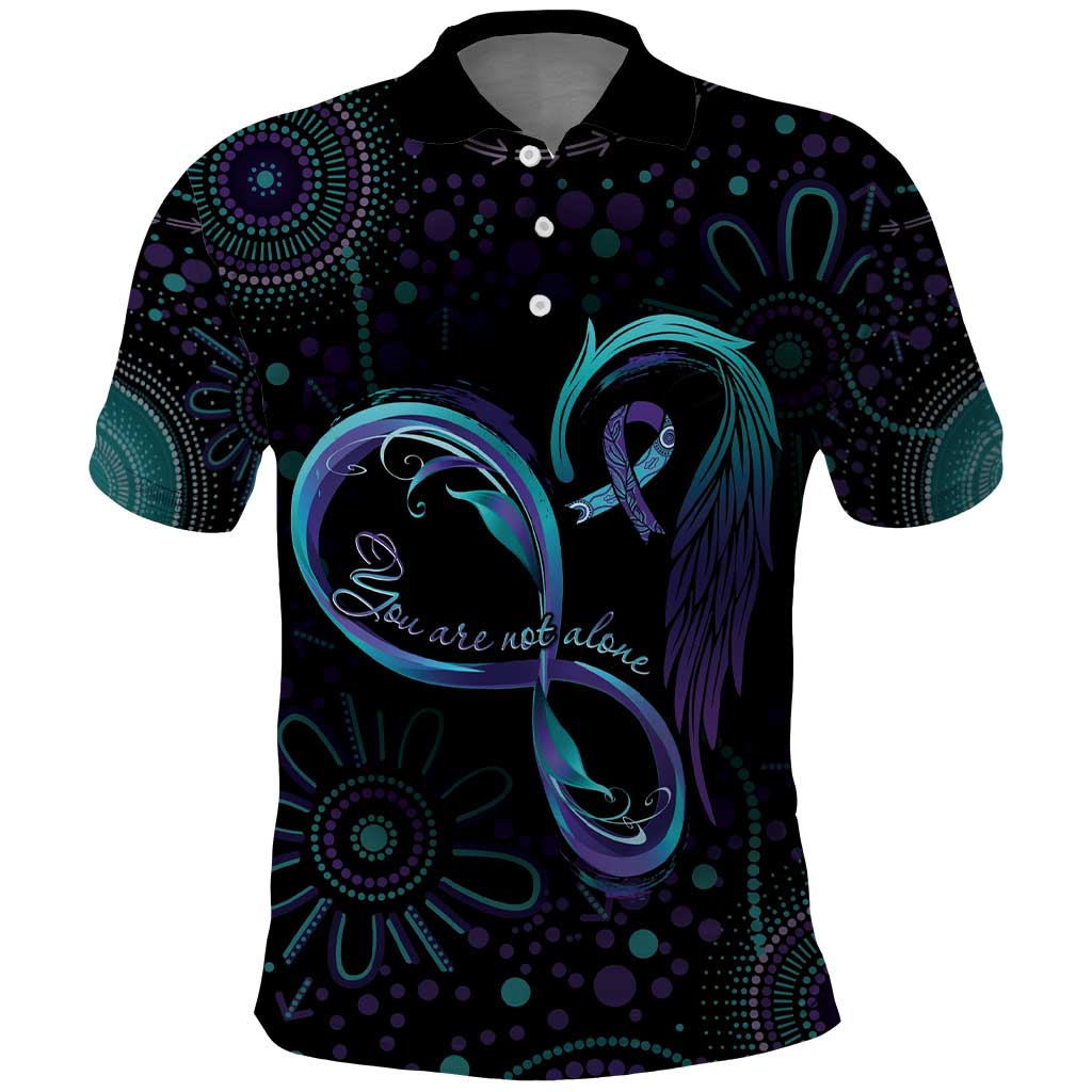 Personalized Australia Indigenous Infinity Heart Polo Shirt Purple Teal Ribbon You Are Not Alone - Aussie Hoodie