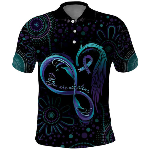 Personalized Australia Indigenous Infinity Heart Polo Shirt Purple Teal Ribbon You Are Not Alone - Aussie Hoodie