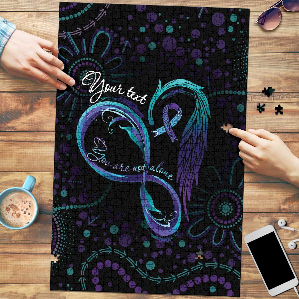 Personalized Australia Indigenous Infinity Heart Puzzle Purple Teal Ribbon You Are Not Alone - Aussie Hoodie