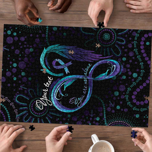 Personalized Australia Indigenous Infinity Heart Puzzle Purple Teal Ribbon You Are Not Alone - Aussie Hoodie