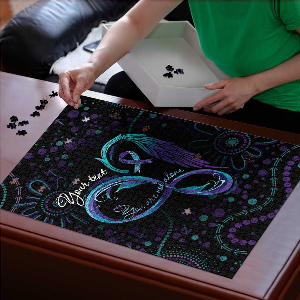 Personalized Australia Indigenous Infinity Heart Puzzle Purple Teal Ribbon You Are Not Alone - Aussie Hoodie