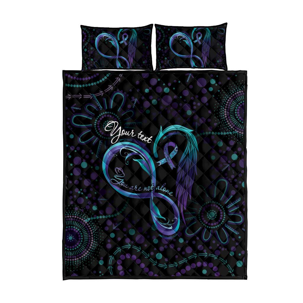 Personalized Australia Indigenous Infinity Heart Quilt Bed Set Purple Teal Ribbon You Are Not Alone - Aussie Hoodie