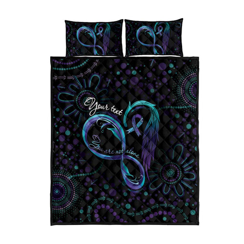 Personalized Australia Indigenous Infinity Heart Quilt Bed Set Purple Teal Ribbon You Are Not Alone - Aussie Hoodie