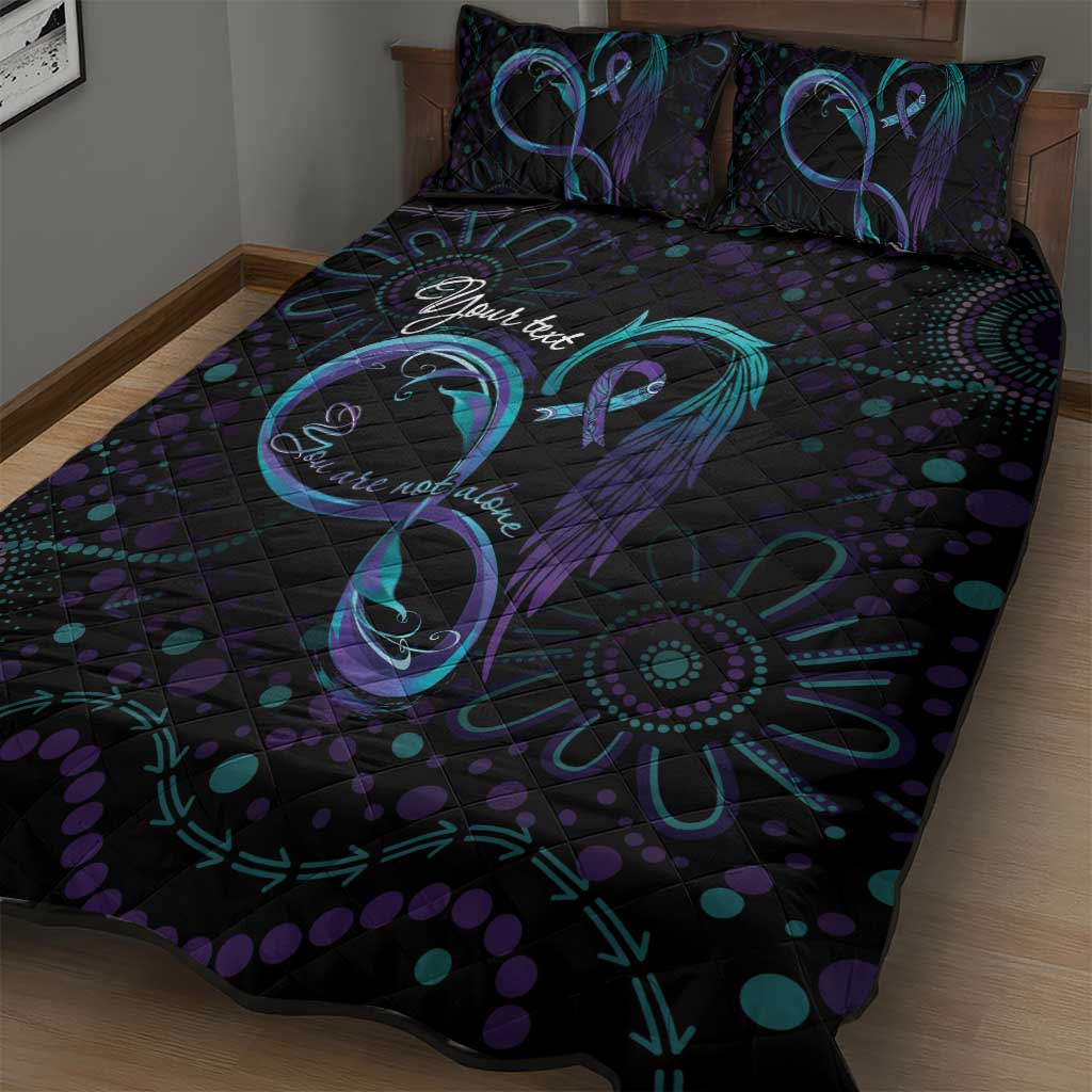 Personalized Australia Indigenous Infinity Heart Quilt Bed Set Purple Teal Ribbon You Are Not Alone - Aussie Hoodie