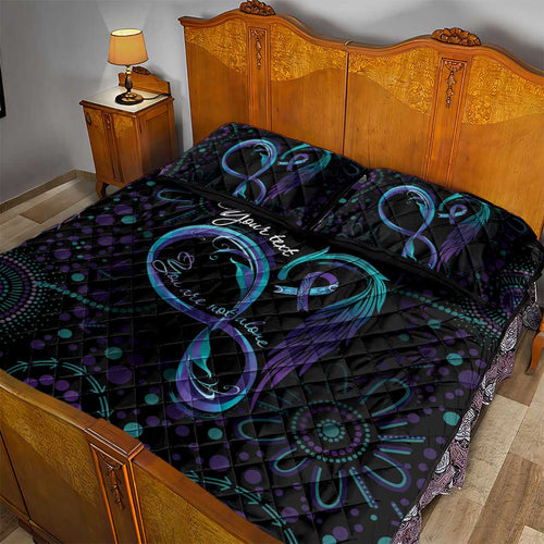 Personalized Australia Indigenous Infinity Heart Quilt Bed Set Purple Teal Ribbon You Are Not Alone - Aussie Hoodie