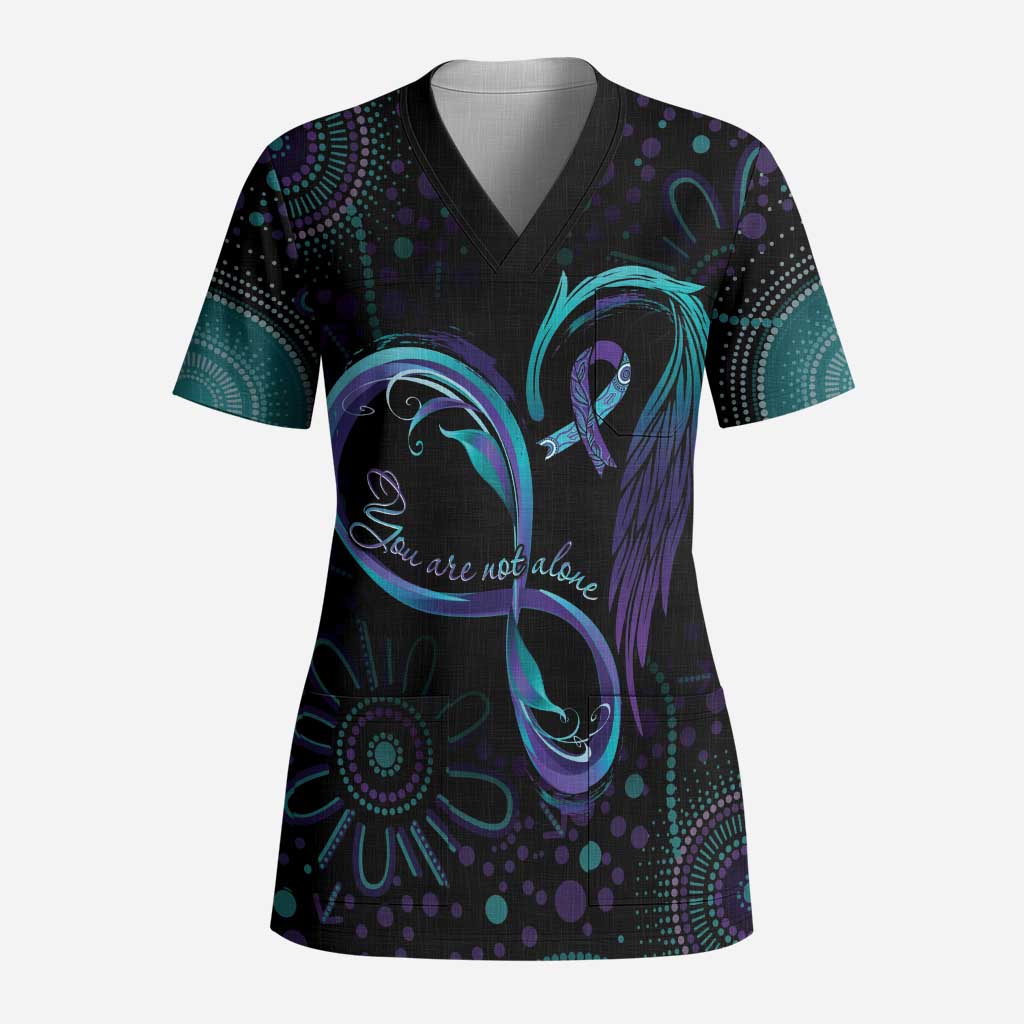 Personalized Australia Indigenous Infinity Heart Scrub Top Purple Teal Ribbon You Are Not Alone - Aussie Hoodie
