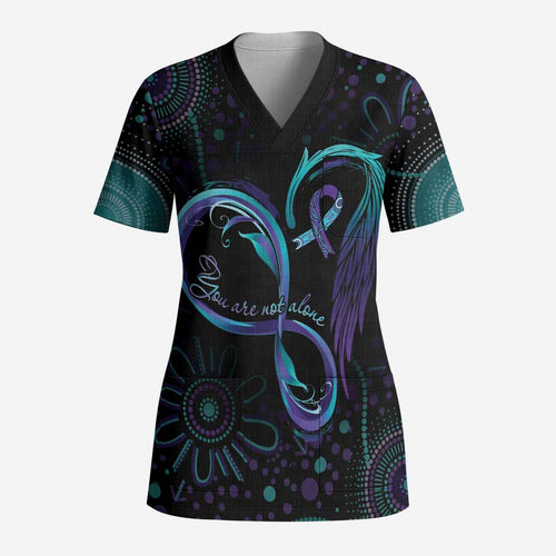 Personalized Australia Indigenous Infinity Heart Scrub Top Purple Teal Ribbon You Are Not Alone - Aussie Hoodie