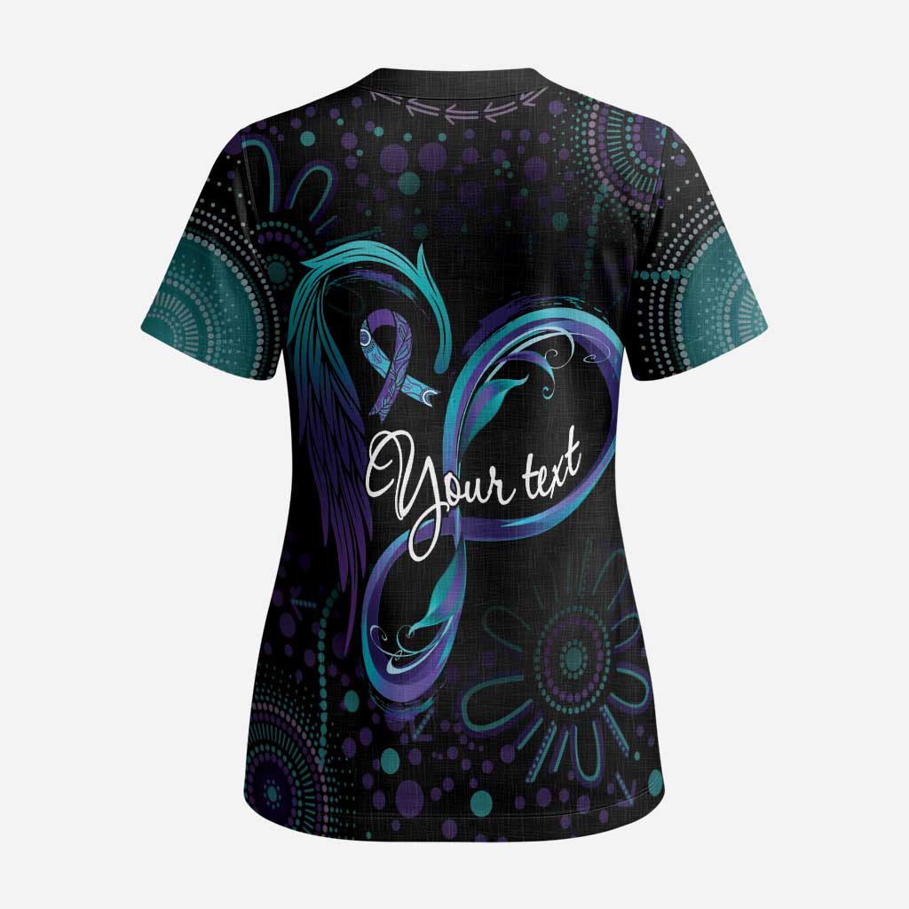 Personalized Australia Indigenous Infinity Heart Scrub Top Purple Teal Ribbon You Are Not Alone - Aussie Hoodie