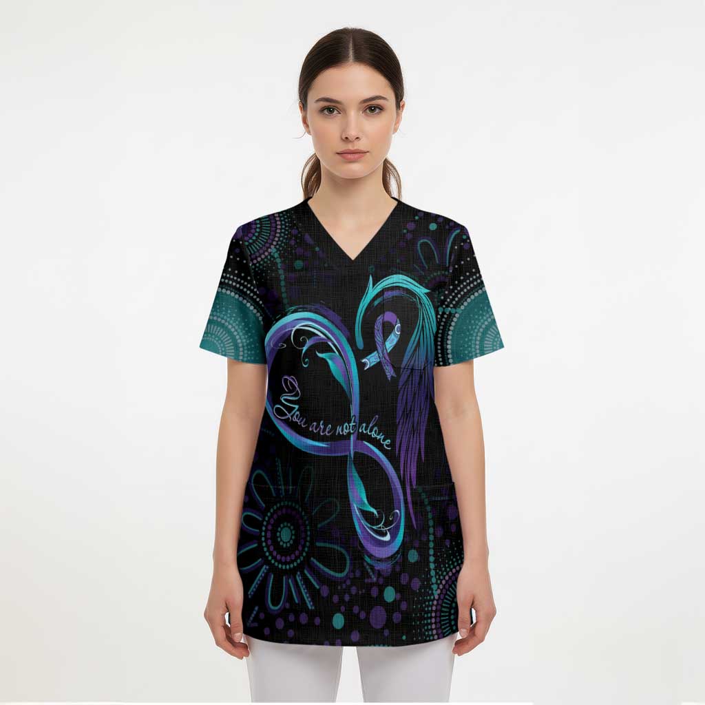 Personalized Australia Indigenous Infinity Heart Scrub Top Purple Teal Ribbon You Are Not Alone - Aussie Hoodie