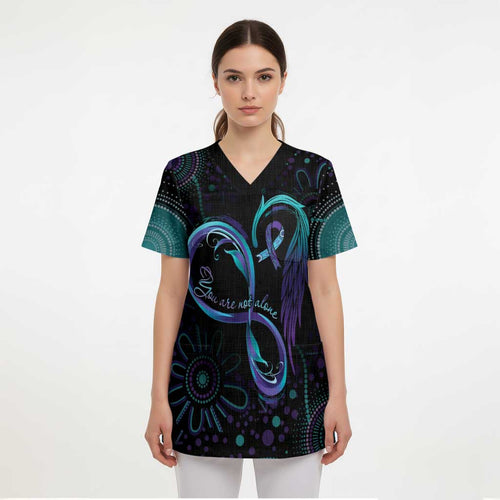 Personalized Australia Indigenous Infinity Heart Scrub Top Purple Teal Ribbon You Are Not Alone - Aussie Hoodie
