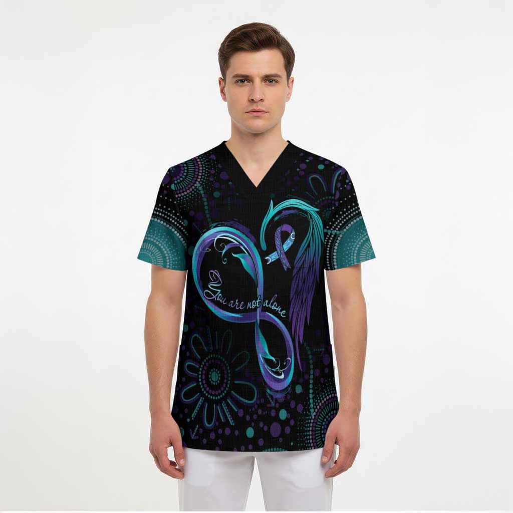 Personalized Australia Indigenous Infinity Heart Scrub Top Purple Teal Ribbon You Are Not Alone - Aussie Hoodie