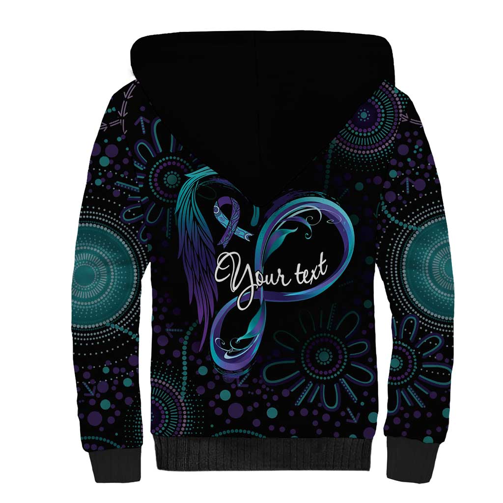 Personalized Australia Indigenous Infinity Heart Sherpa Hoodie Purple Teal Ribbon You Are Not Alone - Aussie Hoodie