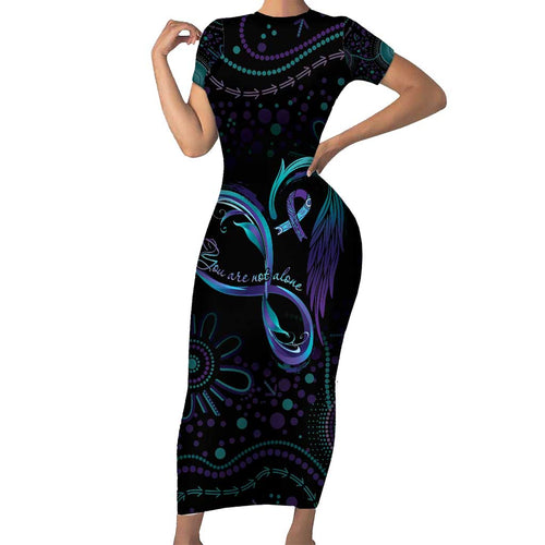 Personalized Australia Indigenous Infinity Heart Short Sleeve Bodycon Dress Purple Teal Ribbon You Are Not Alone - Aussie Hoodie