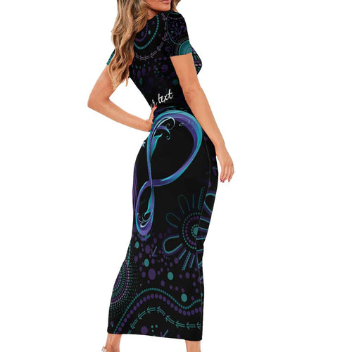 Personalized Australia Indigenous Infinity Heart Short Sleeve Bodycon Dress Purple Teal Ribbon You Are Not Alone - Aussie Hoodie