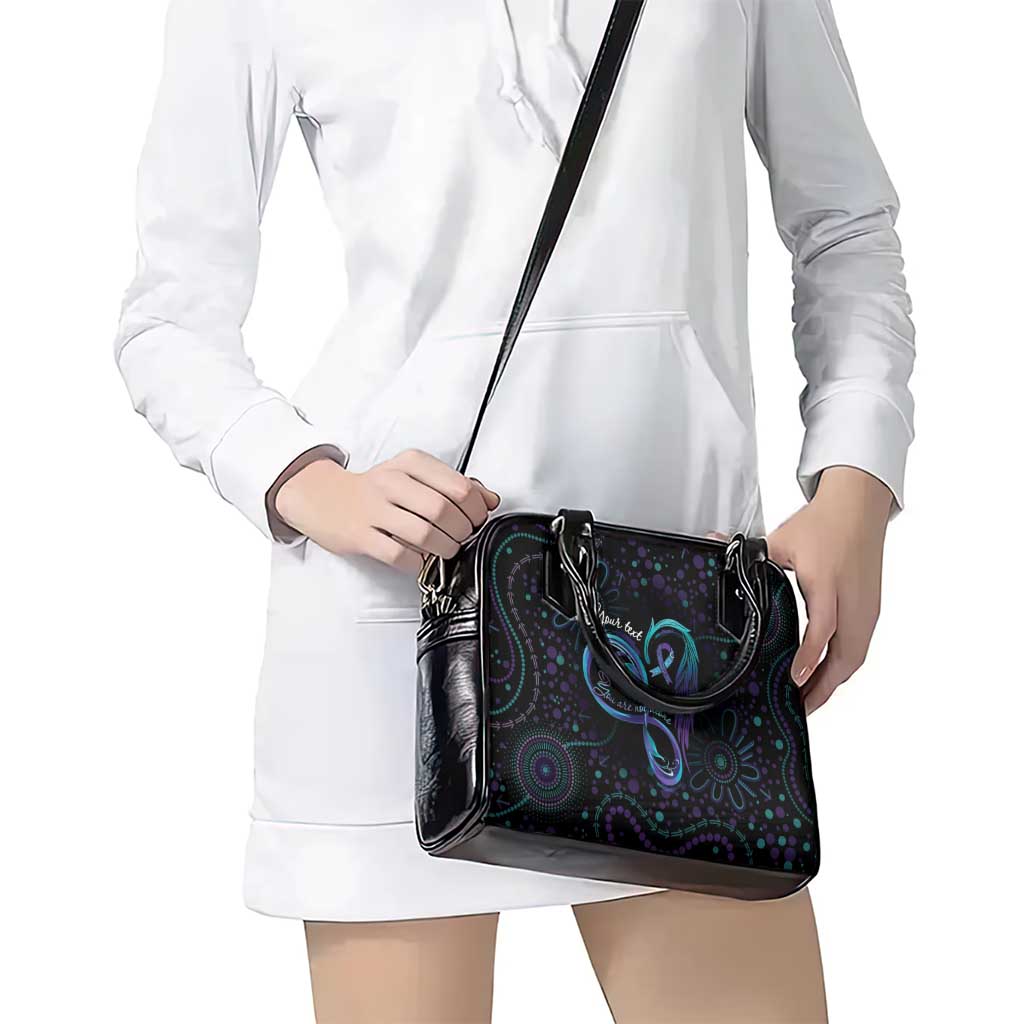 Personalized Australia Indigenous Infinity Heart Shoulder Handbag Purple Teal Ribbon You Are Not Alone - Aussie Hoodie