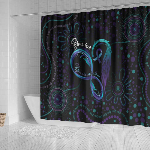 Personalized Australia Indigenous Infinity Heart Shower Curtain Purple Teal Ribbon You Are Not Alone - Aussie Hoodie