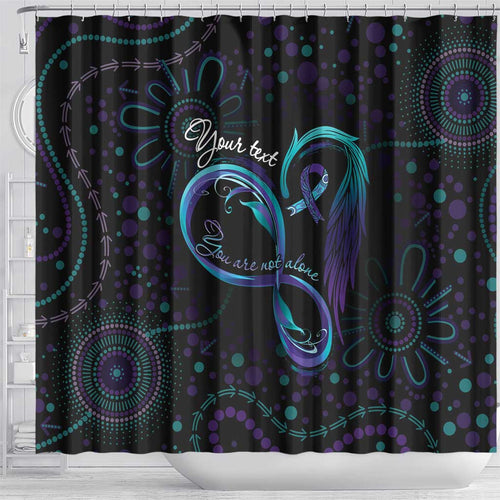 Personalized Australia Indigenous Infinity Heart Shower Curtain Purple Teal Ribbon You Are Not Alone - Aussie Hoodie