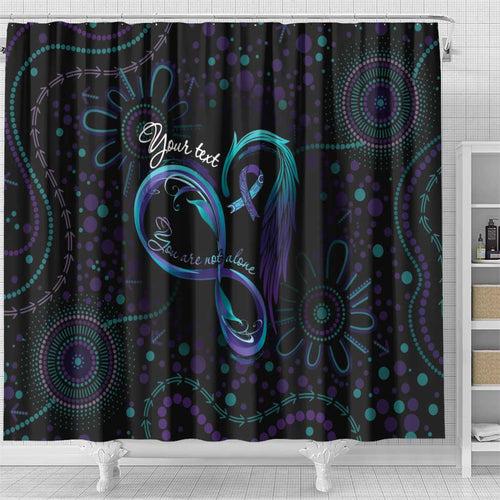 Personalized Australia Indigenous Infinity Heart Shower Curtain Purple Teal Ribbon You Are Not Alone - Aussie Hoodie