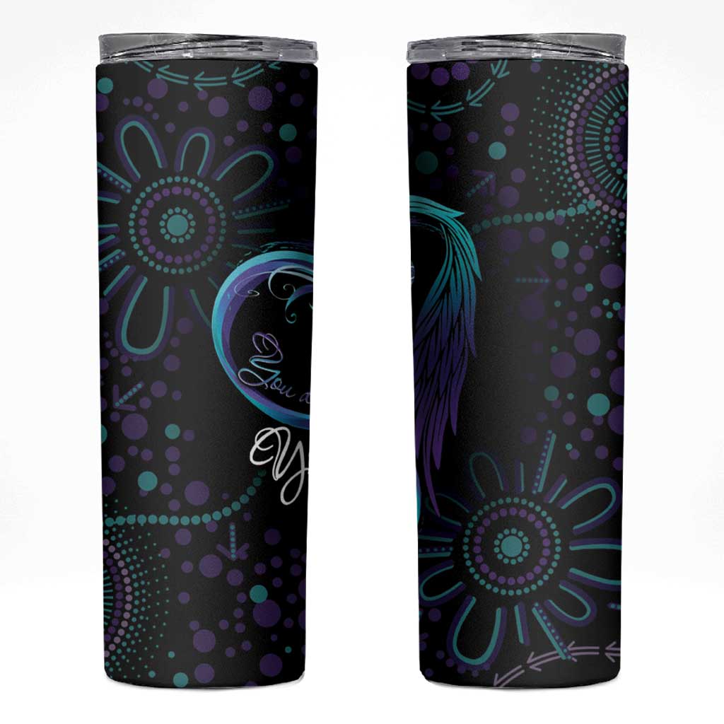 Personalized Australia Indigenous Infinity Heart Skinny Tumbler Purple Teal Ribbon You Are Not Alone - Aussie Hoodie