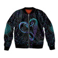 Personalized Australia Indigenous Infinity Heart Sleeve Zip Bomber Jacket Purple Teal Ribbon You Are Not Alone - Aussie Hoodie